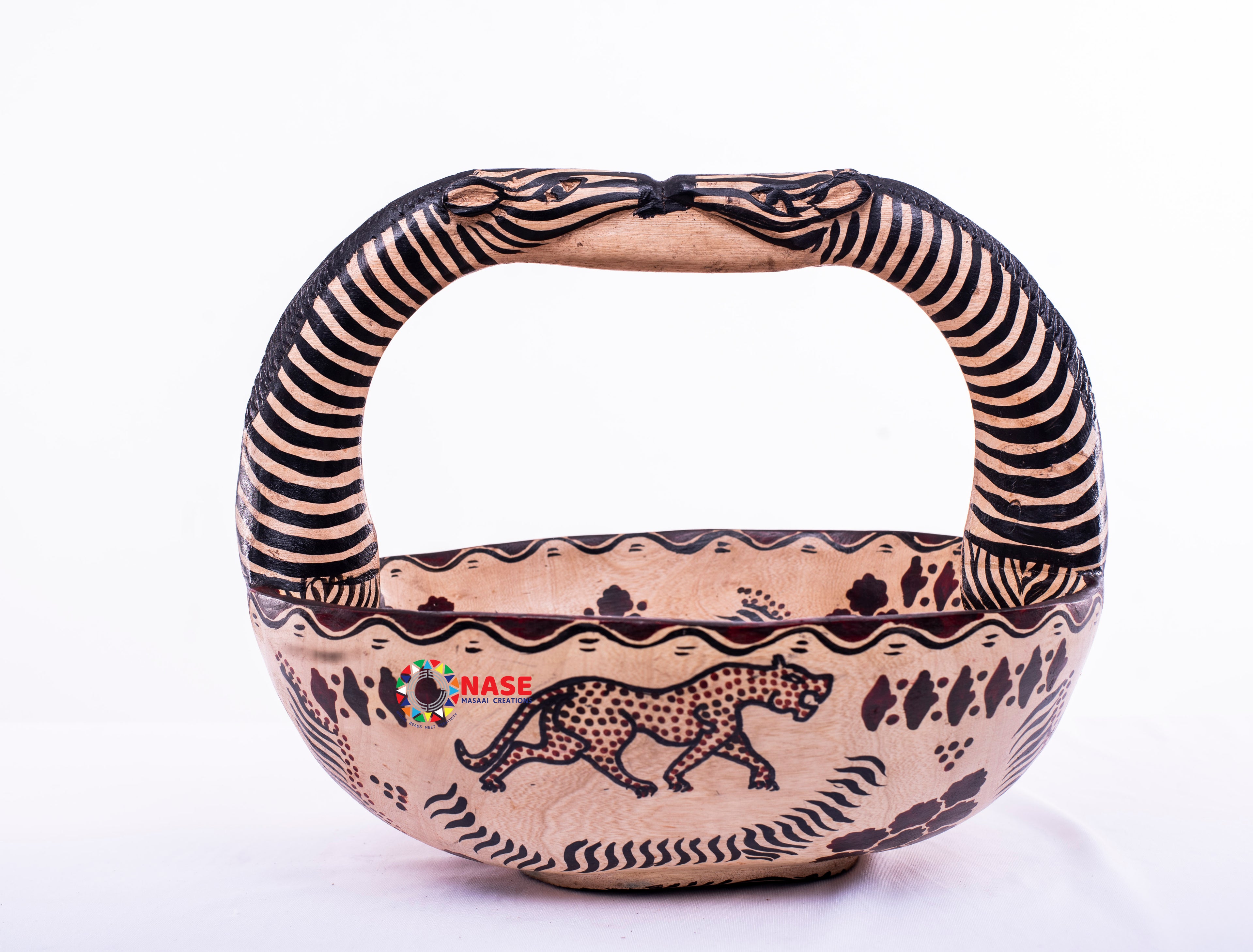 WOODEN CARVINGS BOWL OF KISSING ZEBRA