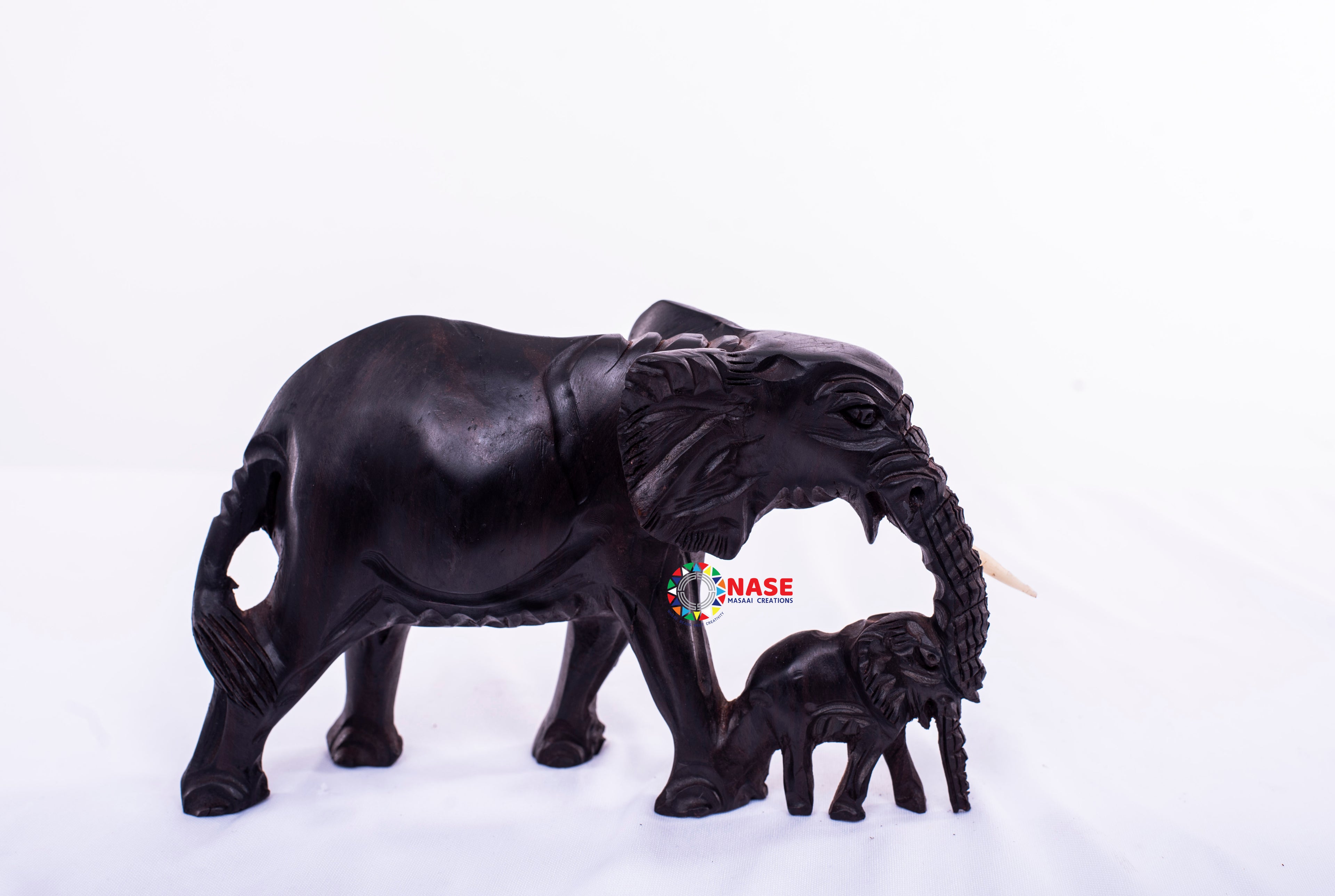 HAND MADE WOODEN ELEPHANT FIGURINE WITH A CALF