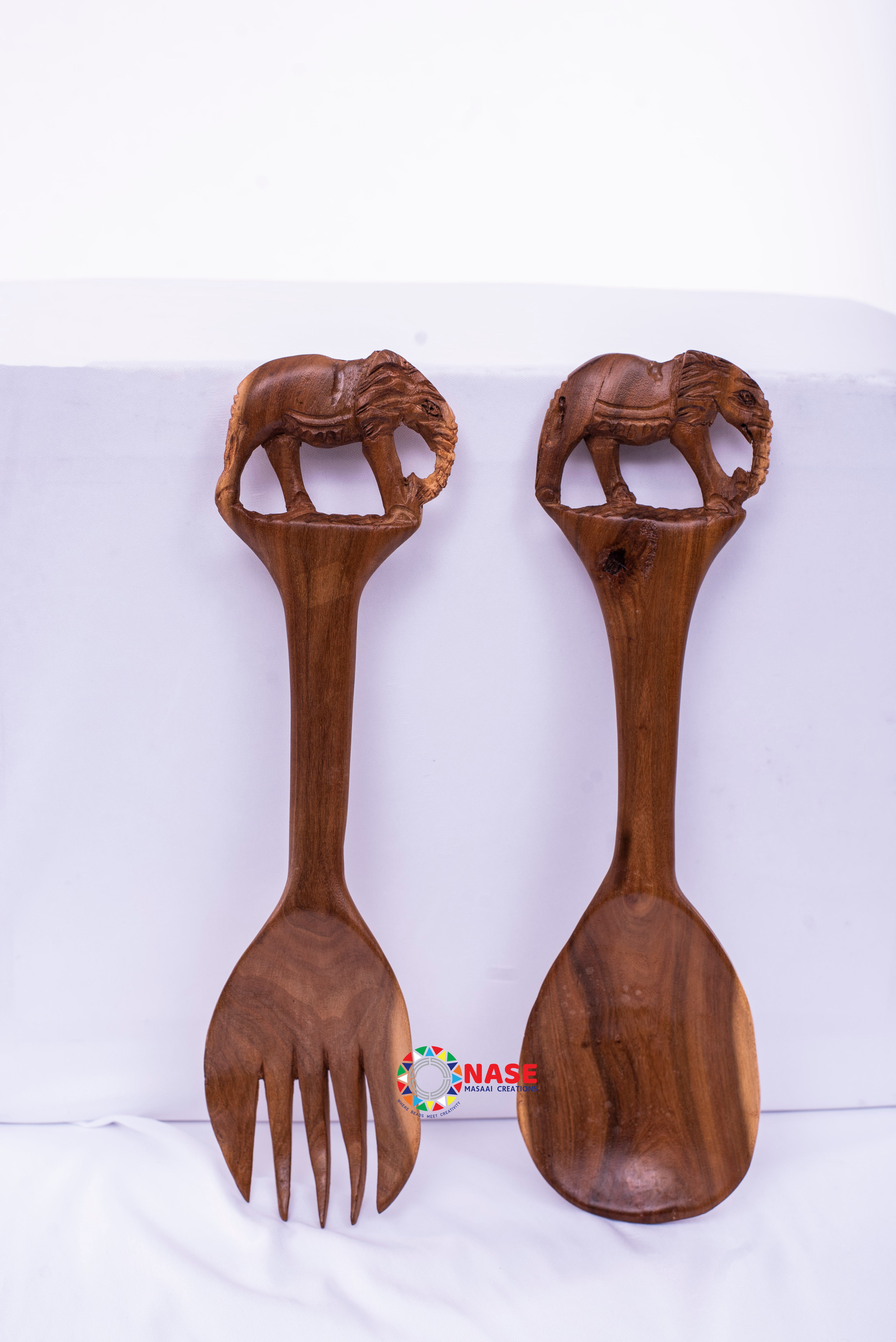 ELEPHANT WOODEN SERVING SPOONS